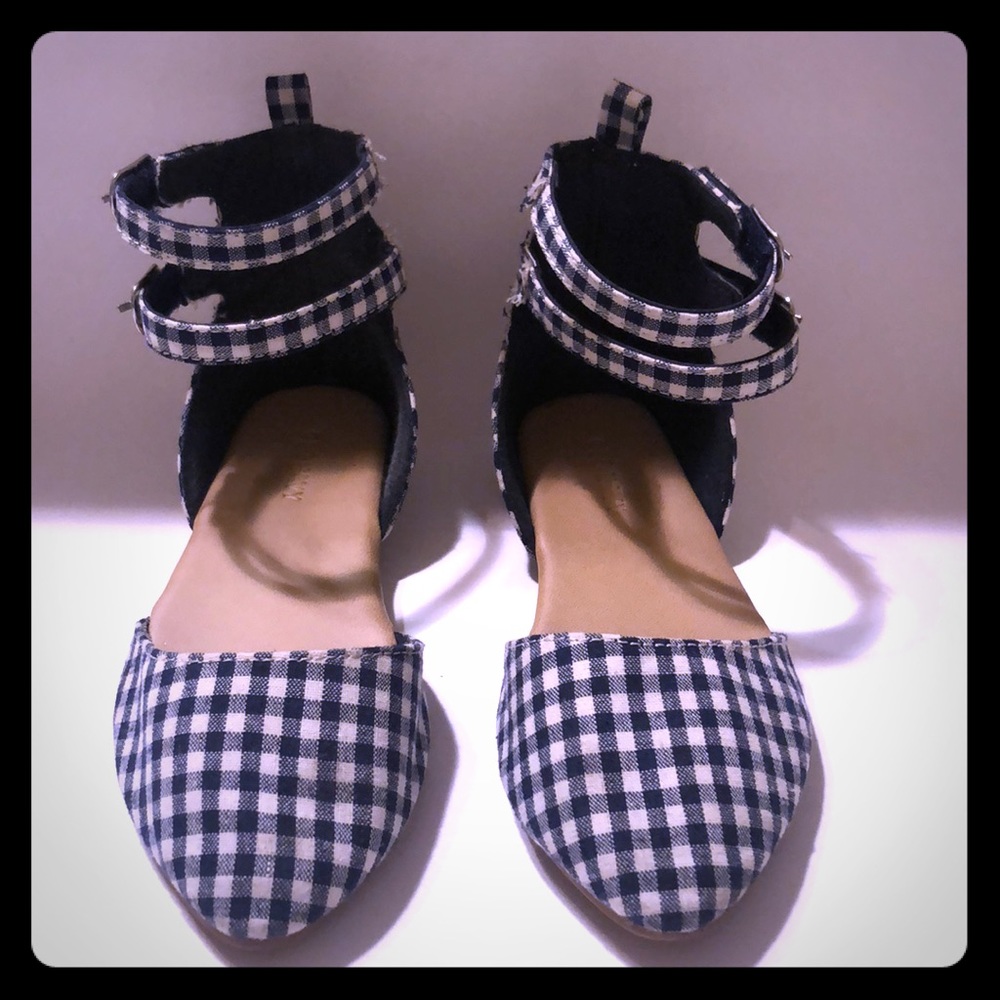 Girls Navy Blue and White Ankle Strap Shoes